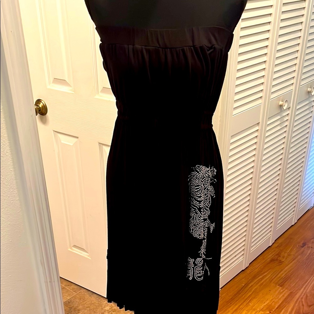 SunKissed Couture Elegant Black Strapless Rhinestone Embellished Dress